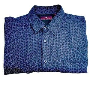TOSCANO BLACK W PURPLE DOT DESIGN SILK BLEND SHORT SLEEVE BUTTON DOWN CAMP SHIRT